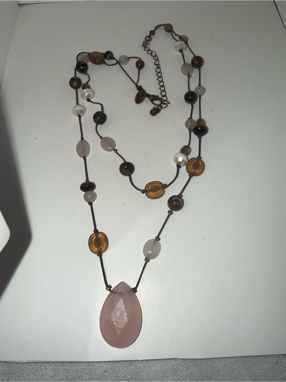Boho 14 inch Pink Teardrop Pendant Necklace in Pink